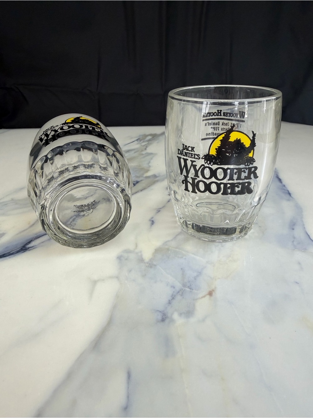 Jack Daniels Clear Glass Shot Tumblers with Black Logo and Yellow Moon Accent - Picture 3 of 6